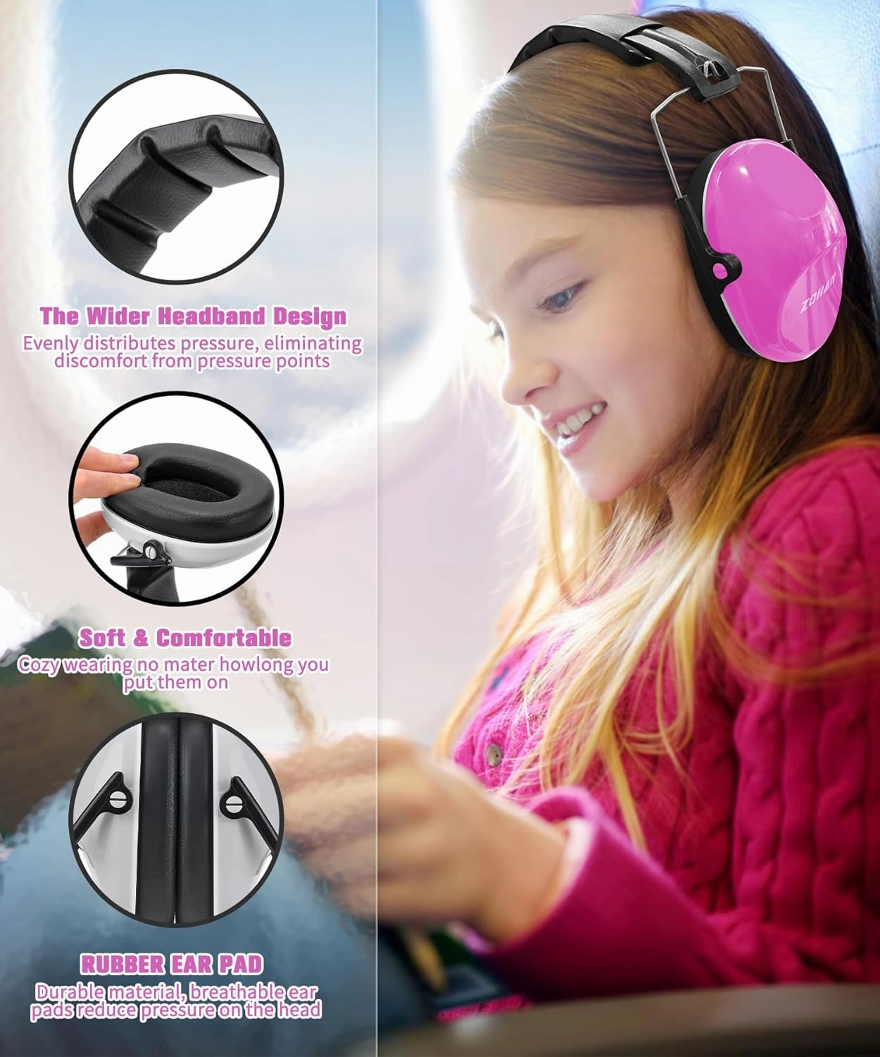 ZOHAN 032 Kids Noise Canceling Headphones - 25dB NRR Kids Ear Protection Earmuffs for School, Monster Jam, Fireworks, Travel, Air Show, Concert, Autism - Pink