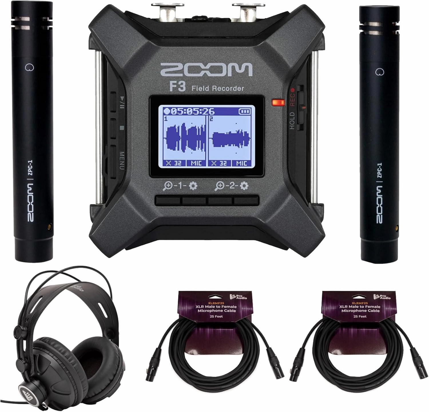 Zoom F3 MultiTrack Handheld Field Recorder with 32-Bit Float Technology Bundle with Zoom ZPC-1 Pencil Condenser Microphones, Studio Monitor Headphones, and 25 Feet XLR Microphone Cable (5 Items) studio monitors,nearfield speakers,mixing reference monitors,