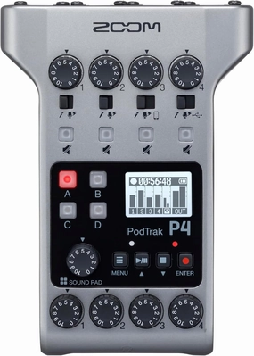 Zoom PodTrak P4 Podcast Recorder, Battery Powered, 4 Microphone Inputs, 4 Headphone Outputs, Phone and USB Input for Remote Interviews, Sound Pads, 2-In/2-Out Audio Interface audio interface,USB interface,music recording input,