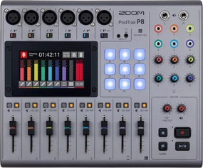 Zoom PodTrak P8 Podcast Recorder, 6 Microphone Inputs, 6 Headphone Outputs, Phone Input, Sound Pads, Onboard Editing, Record to SD Card, USB Audio Interface, Battery Powered audio interface,USB interface,music recording input,