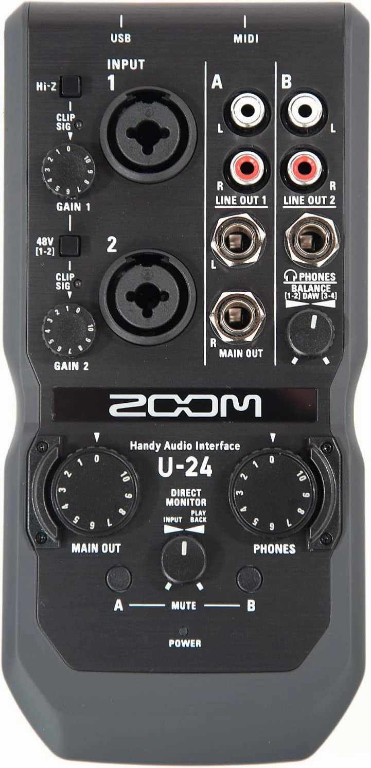 Zoom U-24 Handy Audio Interface, 2-Channel Portable USB Audio Interface, 2 XLR/TRS Combo Inputs, MIDI I/O, RCA Outputs audio interface,USB interface,music recording input,