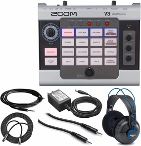 Zoom V3 Vocal Effects Processor With 16 Voice Effects   Professional Studio Reference Headphones   9V AC Adapter   Cables - Deluxe Bundle Great For Stage Performance or Home Recording reference headphones,neutral sound headphones,monitor headphones,